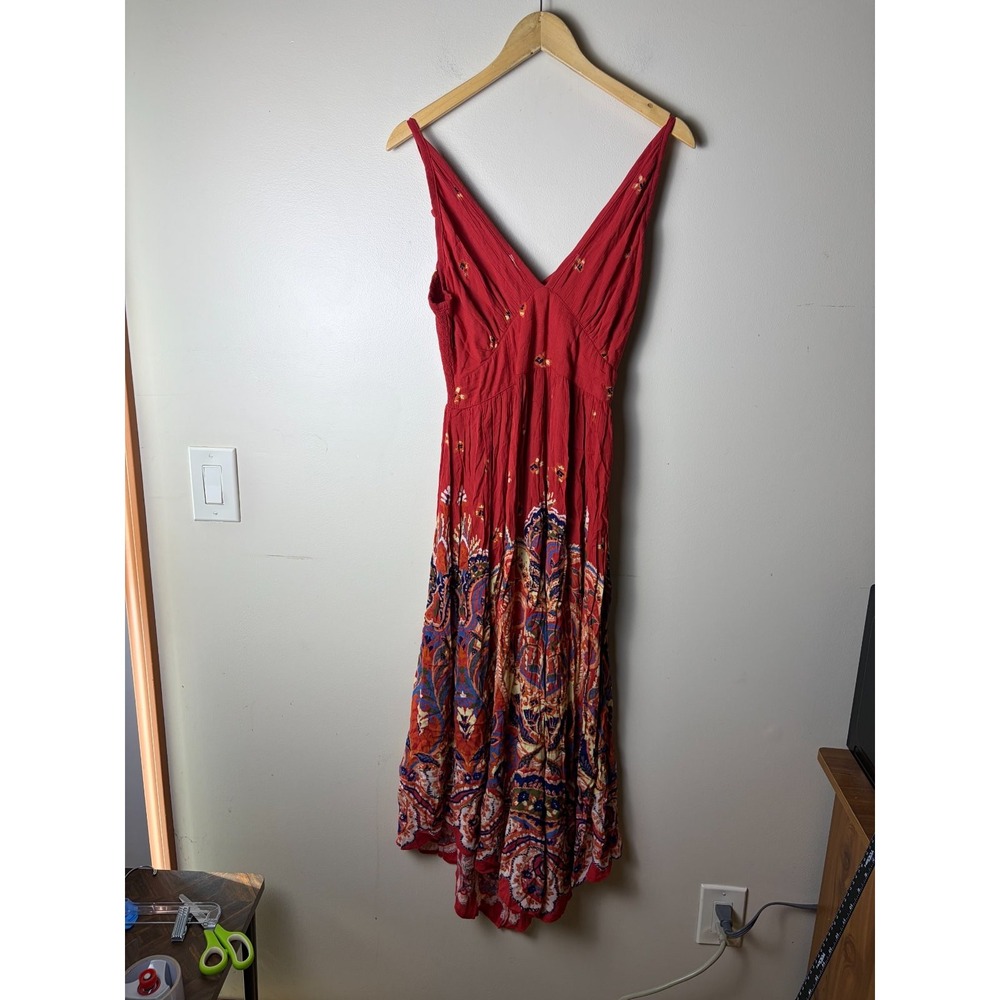 Willow & Root Women's S Boho Maxi Dress Red Floral Breathable